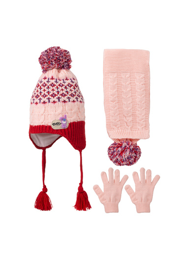 Kitti Kıttı Scarki Beret Gloves Set - 4-8 Years Old Girl (Double Layer Fleece Beres)
