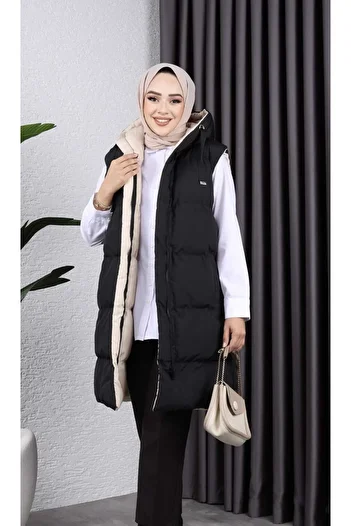 HARMAN BUTİK Women's Double Sided Wearable Puffy Vest
