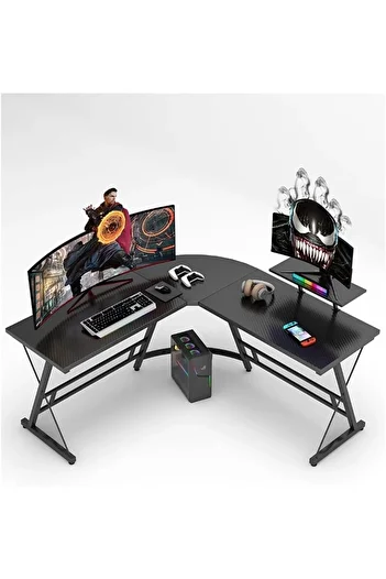 ALMUFARREJ L-Shaped Gaming Table, Home Gaming Desk, Writing Workstation, Black 130x50x74cm