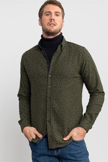 Tudors Winter Lumberjack Men's Shirt - Slim Fit, Long Sleeve, Button Collar, Printed
