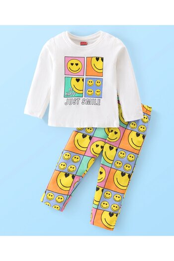 Babyhug Cotton Knit Full Sleeves Co-ords Pyjama Set With Simile Print -Multicolor