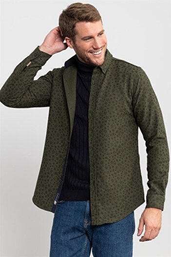Tudors Winter Lumberjack Men's Shirt - Slim Fit, Long Sleeve, Button Collar, Printed