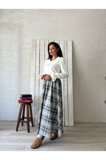 KÜÇÜĞÜM BUTİK Grey-Anthracite Plaid Flared Skirt