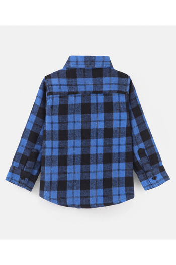 Bonfino Cotton Blend Full Sleeves Checked Shirt-Blue