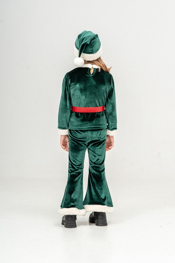 Eray Kids Christmas Themed Santa Girl's Green Velvet Costume with Belt Hat