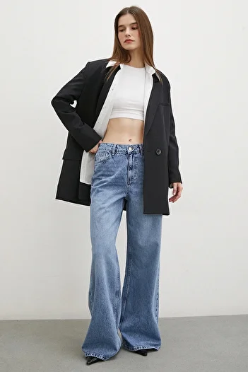 Never more High Waist Wide Leg Blue Jeans - Five Pockets