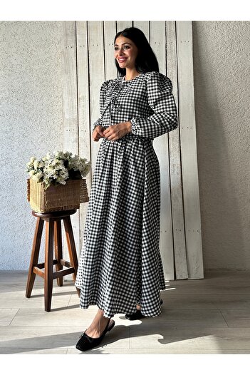 KÜÇÜĞÜM BUTİK Black Gingham Skirt-Blouse Double Set (Skirt-Bluz)