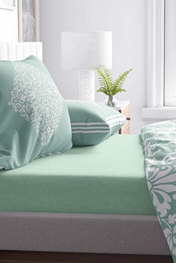 Rivaİstanbul Green Cotton Single Fitted Sheet 100X200