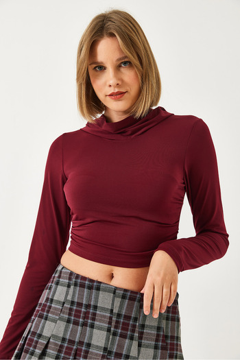 Bianco Lucci Women's Hooded Candy Fabric Crop Blouse 60351281