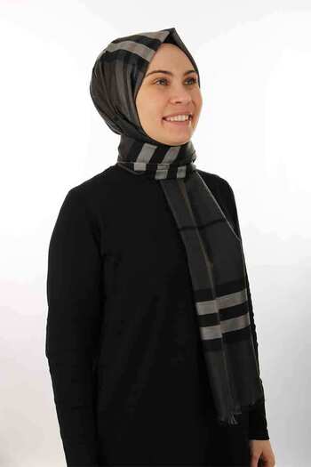Sima Black-Smoked Burberry Plaid Shawl