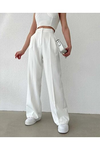 modazoom Women's White High Waist Palazzo Pants