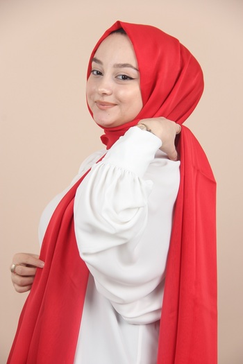 Sima Red-033 Sima Chiffon Shawl with Janjan