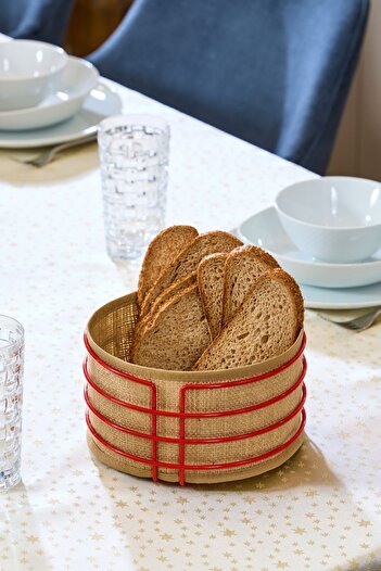 Edora Home New Year's Red Round Bread Basket - Jute Cloth, Presentation Basket, Multi-Purpose Metal Rust