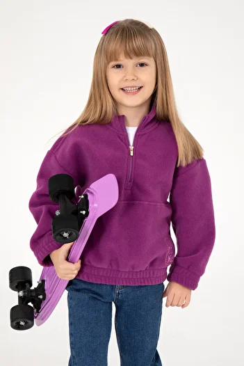 U.S. Polo Assn. Girl's Half Zippered Violet Fleece Sweatshirt 50298983 -Vr037