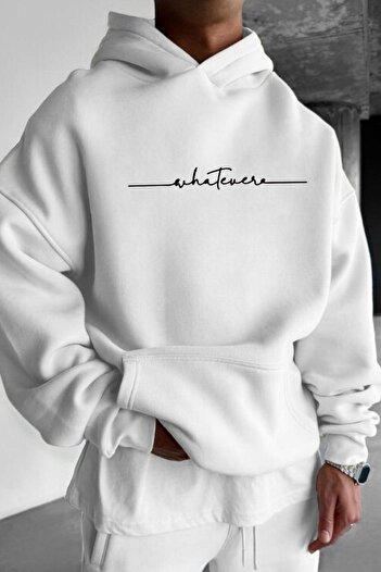 CAST COLLECTİON Ανδρικό λευκό φούτερ με κουκούλα με στάμπα μεγάλου μεγέθους