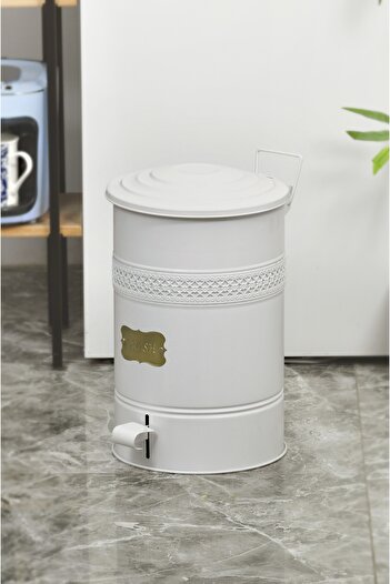 Milenay Metal 16Lt Vintage Design Pedal Fireproof Trash Can with Inner Bag Use, 26X36X42Cm