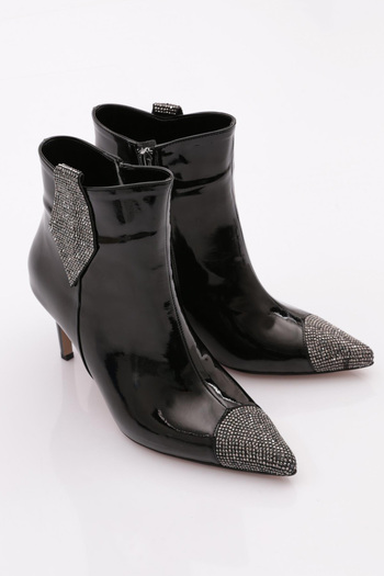 DGN Black Patent Leather Women's Heeled Boots - Wrinkled 71335910