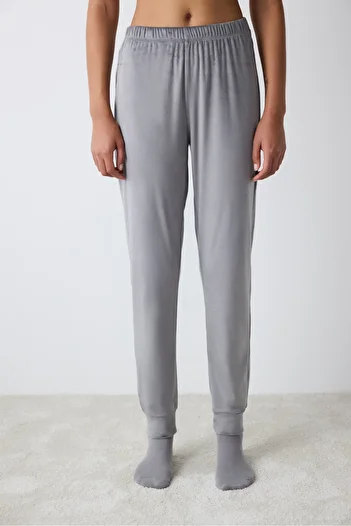 Penti Gray Fuzzy Solid Dark Gray Pants Pajama Bottoms