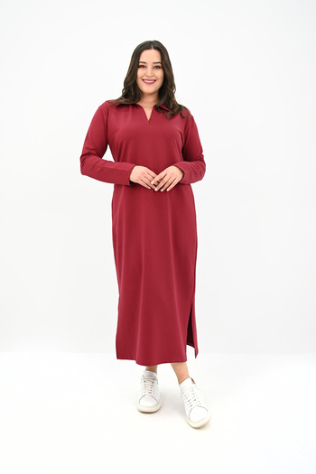 Koza Butik Women's Plus Size Long Sleeve Collar Detail Dress 5283-25