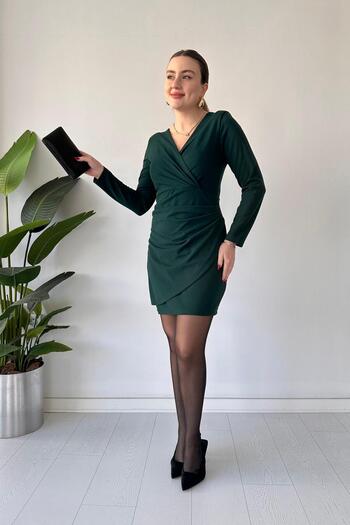 MaziButik Anvelop Krep Elbise Zümrüt