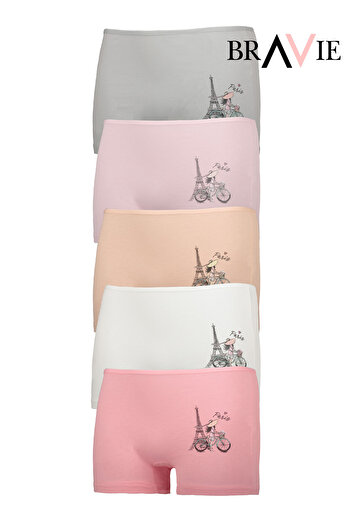 Bravie Bicycle Illustrated Colorful Girl's Boxer Briefs Brv1-Pbx