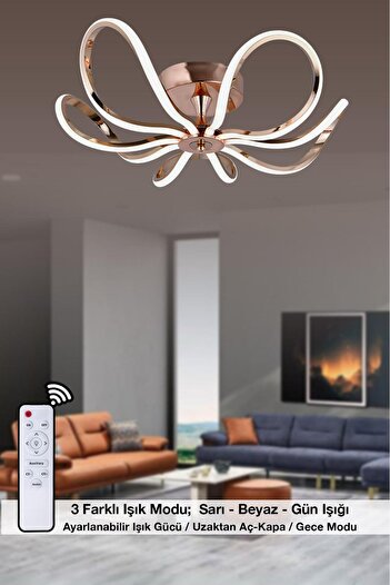 HİRALUCE Milano 3 Renk Kumandalı Ve Dimmerli Gold ( Sarı Beyaz Ve Gün Işığı ) Luxury Led Avize