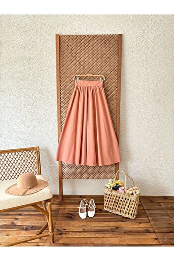 KÜÇÜĞÜM BUTİK Salmon Flared Gathered Poplin Skirt