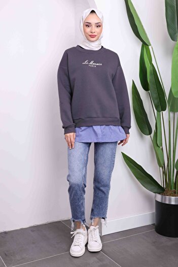 İmajButik Smoked Embroidered Three Thread Sweat