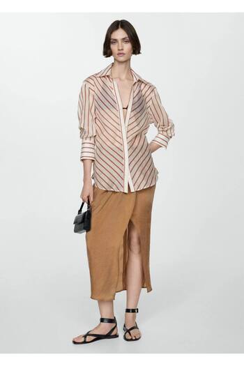 MANGO Woman Gestreiftes halbtransparentes Hemd