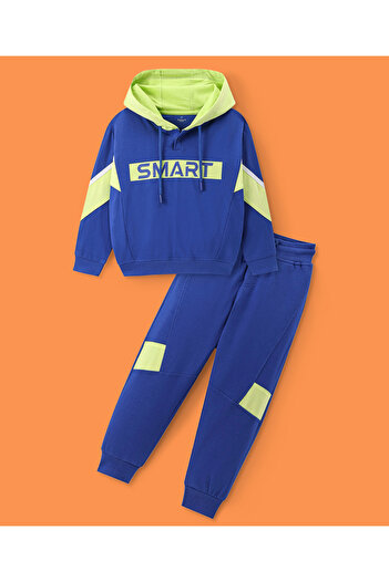 Ollington St. Ollington St. Hooded Sweatshirt and Joggers Set with Text Print - Navy and Green
