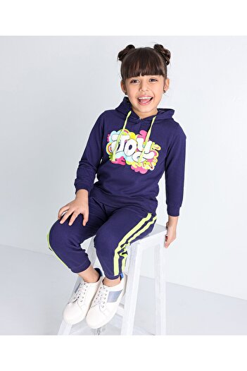 Ollington St. Ollington St. - 100% Cotton Knit Full Sleeves Hoodie & Joggers Set & Color Splash  - Navy