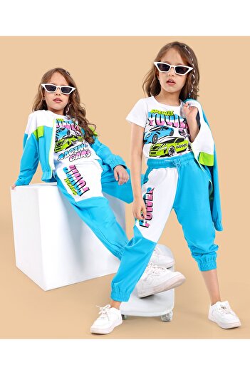Ollington St. Ollington St. Cotton Knit Full Sleeves Bomber Jacket Racing Cars T-Shirt & Joggers - Multicolor