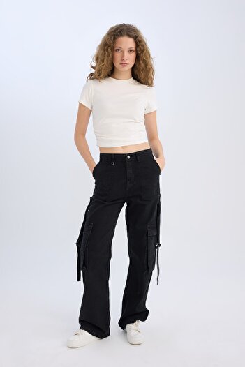 DeFacto Wide Leg Cargo High Waist Long Jean Pants D1340Ax24Wn
