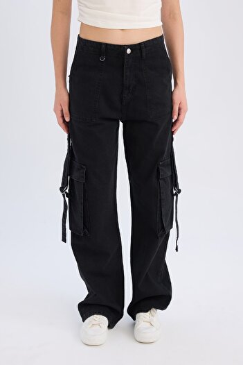 DeFacto Wide Leg Cargo High Waist Long Jean Pants D1340Ax24Wn