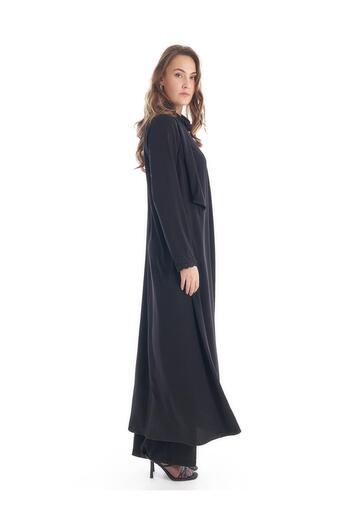 Kayra Black Embroidered Shawl Collar Clothing