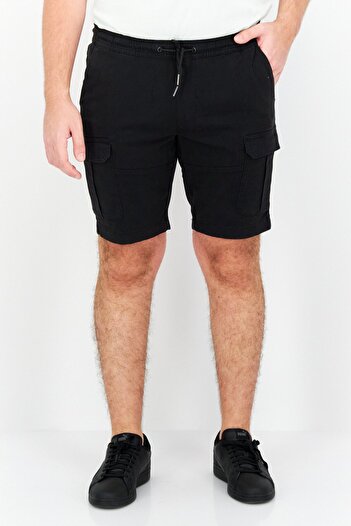 CELIO Men Solid Cargo Basic Shorts, Black