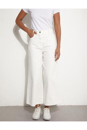 Kayra Wide Leg Canvas Trousers White