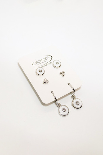 EUROMODA Set of 3 Round Rhinestones and Dangle Screw Earrings - Special Design and Ball Earrings
