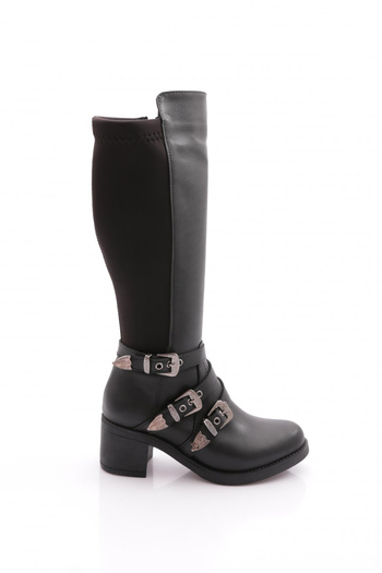 DGN Black Heeled Boots - Belt Detail, Women'S, 8282668