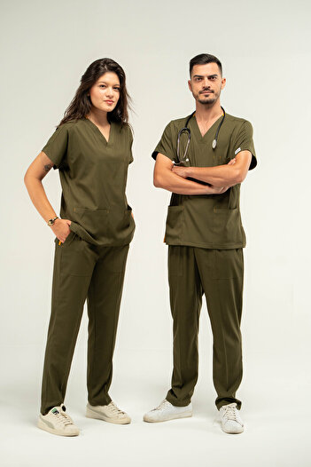 BOSKAMİ MEDİKAL Unisex Medical Khaki Core Flex Suit - Lycra Bottom and Top Set, Doctor and Nurse Uniform
