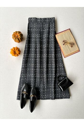 KÜÇÜĞÜM BUTİK Long Gray Color Tweed Skirt