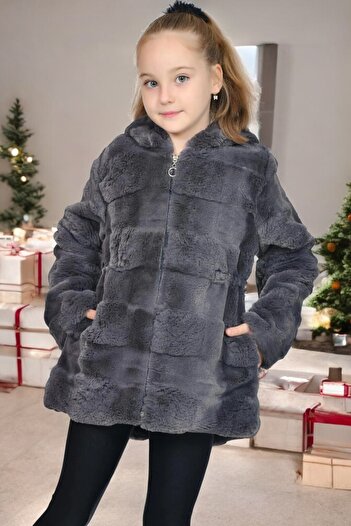 EYLÜL EZGİ BUTİK Girl's Lined Plush Coat Coat