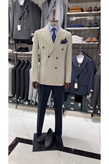 LONATOLİA Ανδρικό μπουφάν Premium Slim Fit ιταλικού στυλ με τσέπες Punto ριγέ διπλό στήθος χωρίς επένδυση