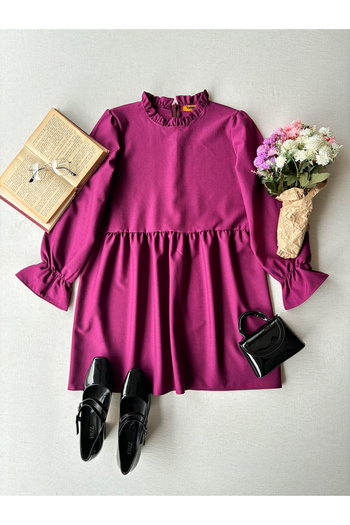KÜÇÜĞÜM BUTİK Women's Plum Color Ruffle Collar Tunic