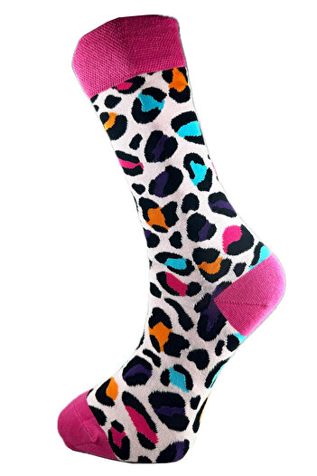 SİHİRLİ AYAKLAR Pink Patterned Women's Socks - Colorful, Cotton Washed, Gift 40-46 Model