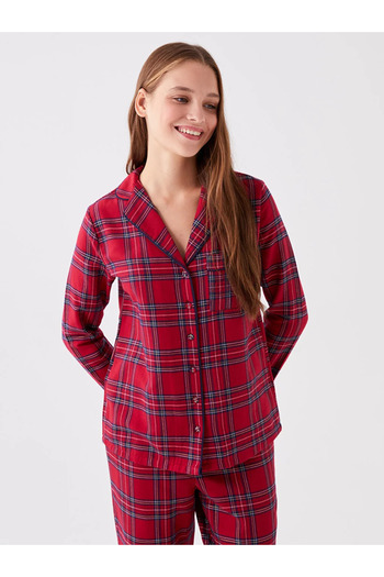 LC Waikiki LCW DREAM Shirt Collar Plaid Long Sleeve Women's Pajama Set