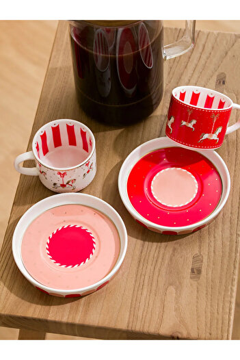 LC Waikiki Lcw Home Pink Printed 2-Person Porcelain Coffee Cup Set 90