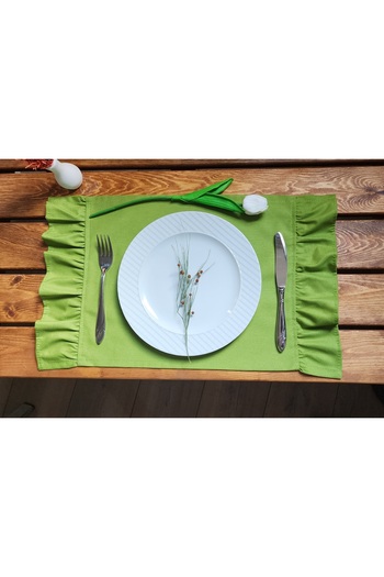 ALTINPAMUK Spring Linen 2-Edge Ruffled Green Vintage 2-Piece American Service 30X50
