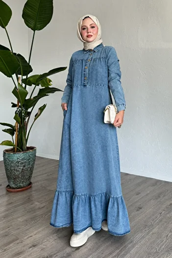 InStyle Mandes Robe Ruffle Loose Ice Blue τζιν φόρεμα