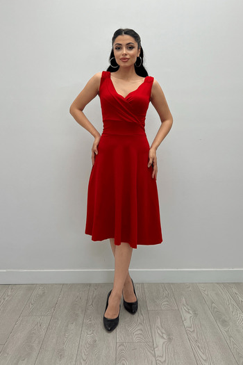 giyimmasalı Double Breasted Collar Strap Dress - Red